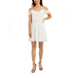 NWT BCX Womens White Ruffled Sheer Dress